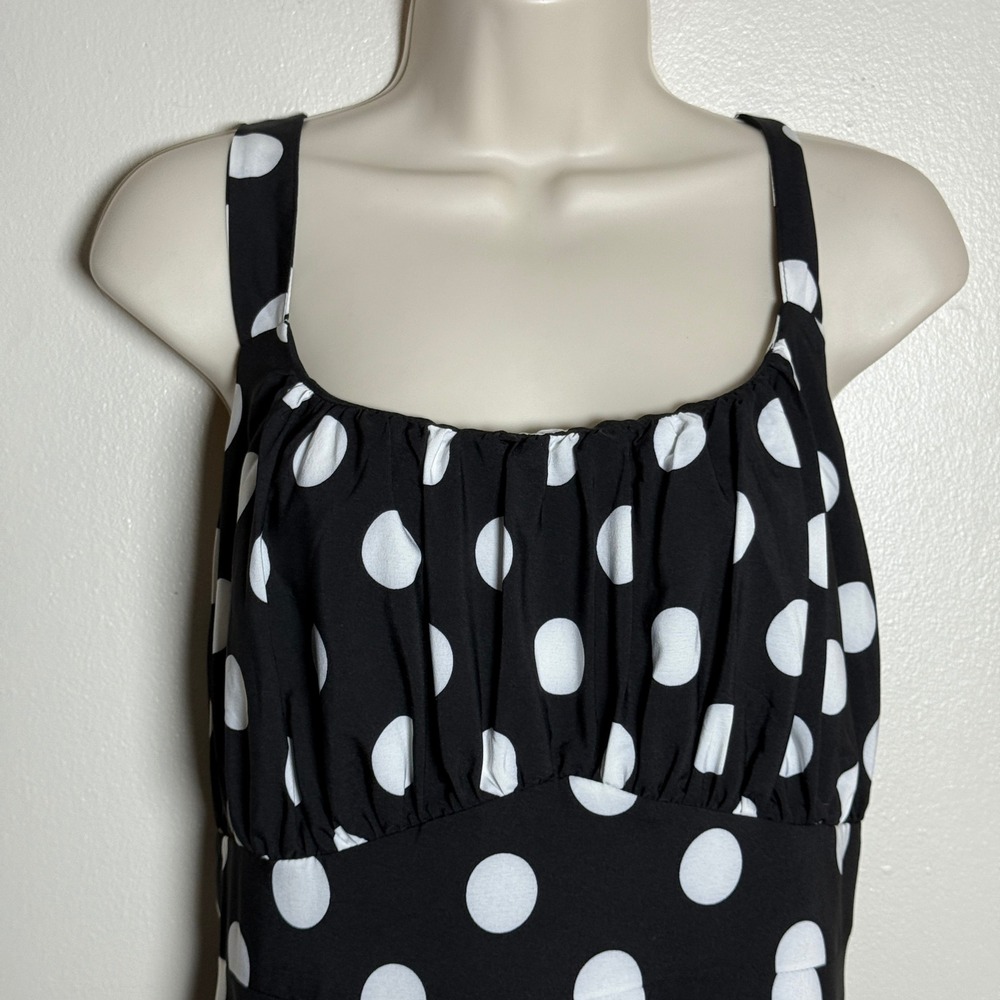 SHEIN Curve Womens 2XL Polka Dot Midi Dress Black White Smocked Back Sleeveless - Picture 5 of 8